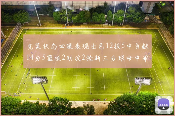 克莱状态回暖表现出色12投5中贡献14分5篮板2助攻2抢断三分球命中率高达57